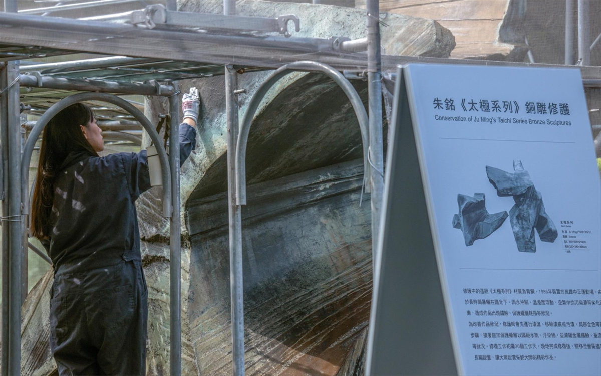 朱銘《太極系列》銅雕作品於高美館啟動現地修復作業