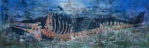 藝術家林純用作品〈 鯨落〉。布面壓克力彩，140x420cm，2019